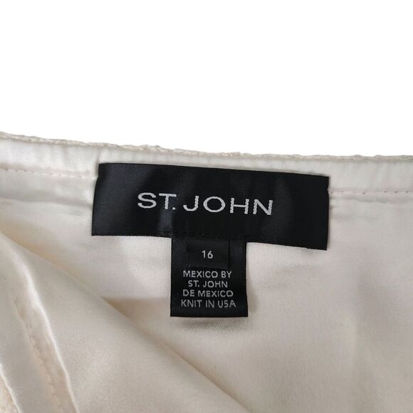 St.‎ John Pencil Skirt Womens 16 Ivory Wool Rayon Blend Silk Lined Mini Stretch - Picture 2 of 8